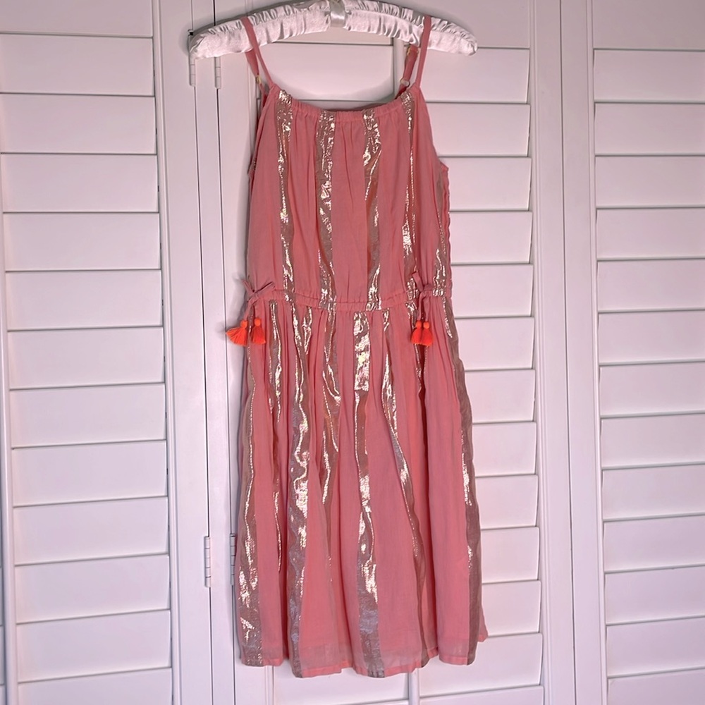 Boden girls 13-14/164 cm coral party dress. Adjust straps, metallic stripes
